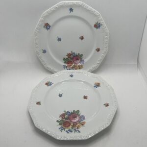 2 Rosenthal China Maria 12 Sided FLOWERS Salad / Luncheon Plates 7.75” EXCELLENT